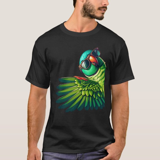 T-shirt Perroquet Indien Ringneck Avec Lunettes De Soleil  (Devant)