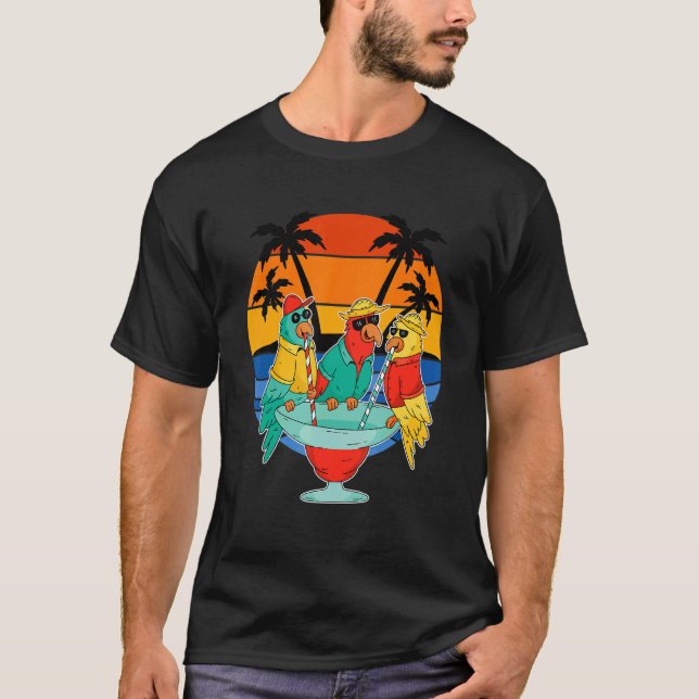 T-shirt Perroquets Boire Hawaïen Vacances coucher de solei (Devant)