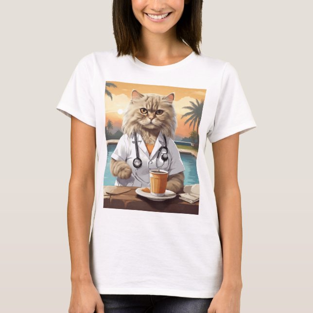 T-shirt Perse Cat Wearning Café à boire (Devant)