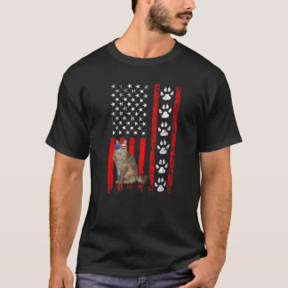 T-shirt Perse Chat 4 juillet Patriotique Américain Drapeau
