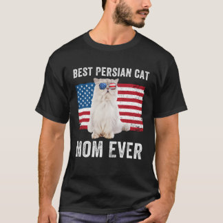 T-shirt Perse Chat Maman Américain Drapeau Chat Propriétai