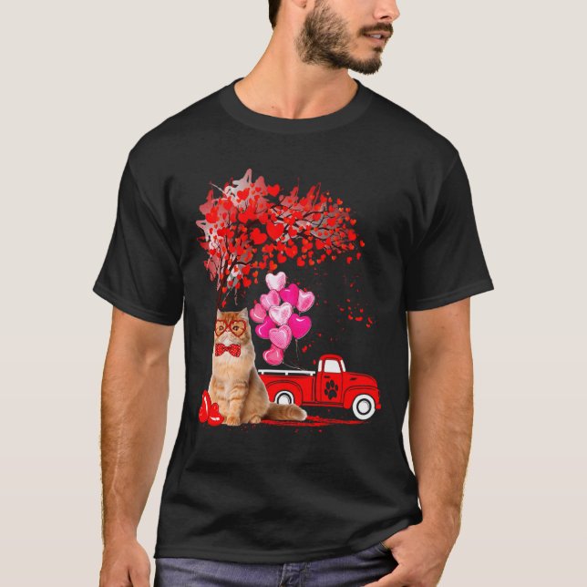 T-shirt Persian Cat Heart Tree Valentines Day  (Devant)