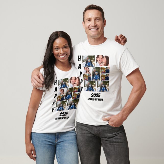 T-shirt Personalized 2025 couple memories 9 Photo Collage (Unisexe)