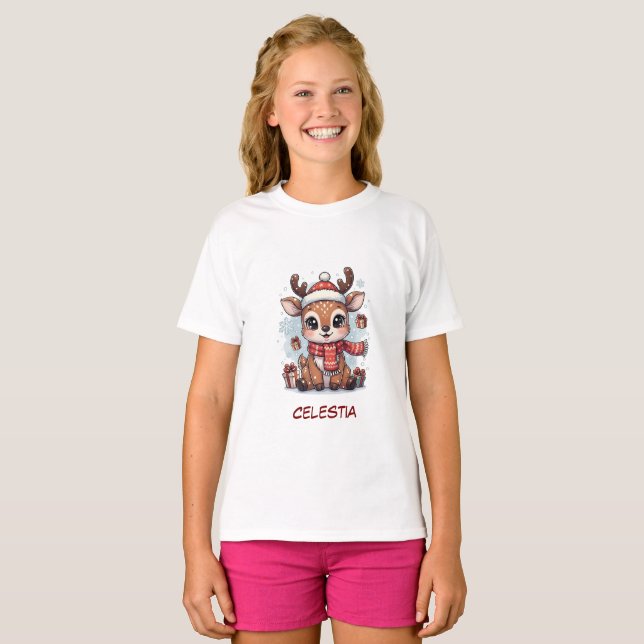 T-shirt Personalized Cute Baby Reindeer Christmas Kids  (Devant entier)