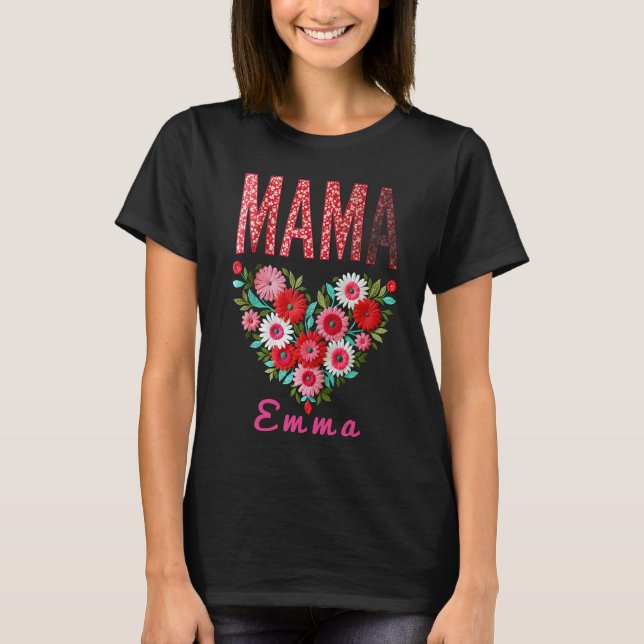 T-shirt Personalized Mama Heart Floral Custom Gift (Devant)