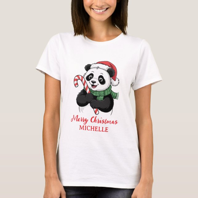 T-shirt Personalized Merry Christmas Cute Panda Bear (Devant)
