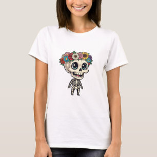 T-shirt Personnage squelette Chibi mignon portant des coul