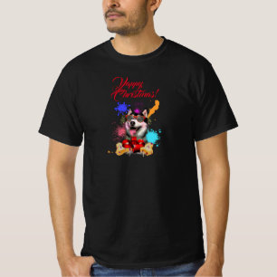 T-shirt Personnalisable Cute Sibérien Husky Joyeux Noël