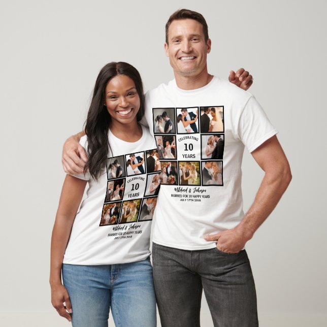 T-shirt Personnalisé 10 ans Anniversaire 8 photo Collage (Unisexe)