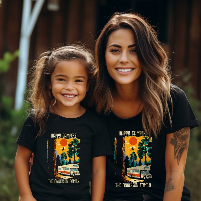 T-shirt Personnalisé Happy Campers Nom Famille Camping Voy (Créateur téléchargé)