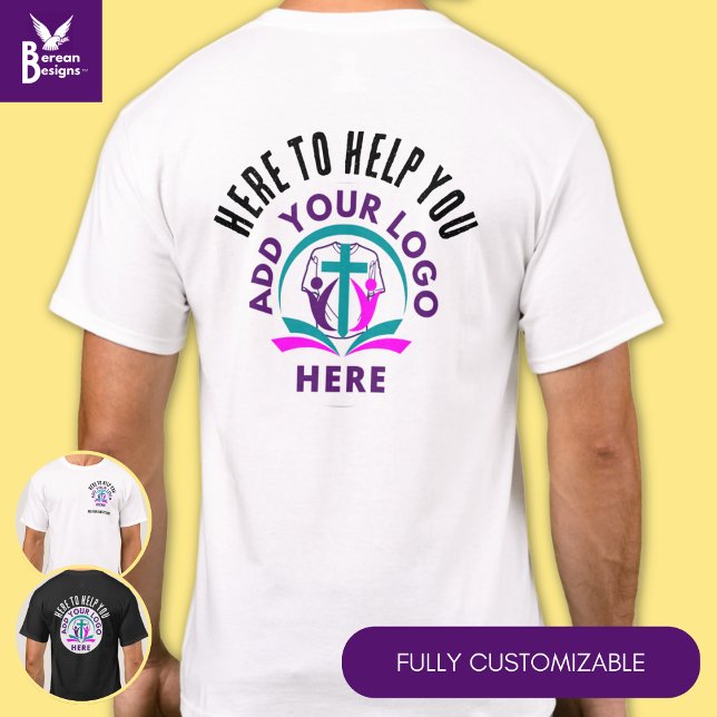 T-shirt Personnalisé ICI POUR VOUS AIDER Logo de l'équipe  (HERE TO HELP Staff Team Member Customer Service Group T-shirt with CUSTOMIZABLE logo and text. )
