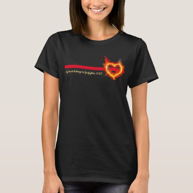 T-shirt Personnalisé Mon coeur appartient à un pompier (Devant)