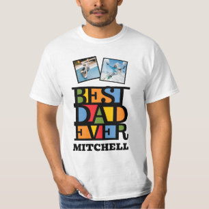 T-shirt Personnalisé Nom & 2 Photos MEILLEUR PAPA JAMAIS