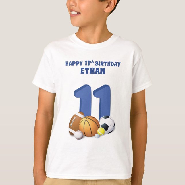 T-shirt Personnalisé Nom Garçon 11e anniversaire Balles de (Devant)