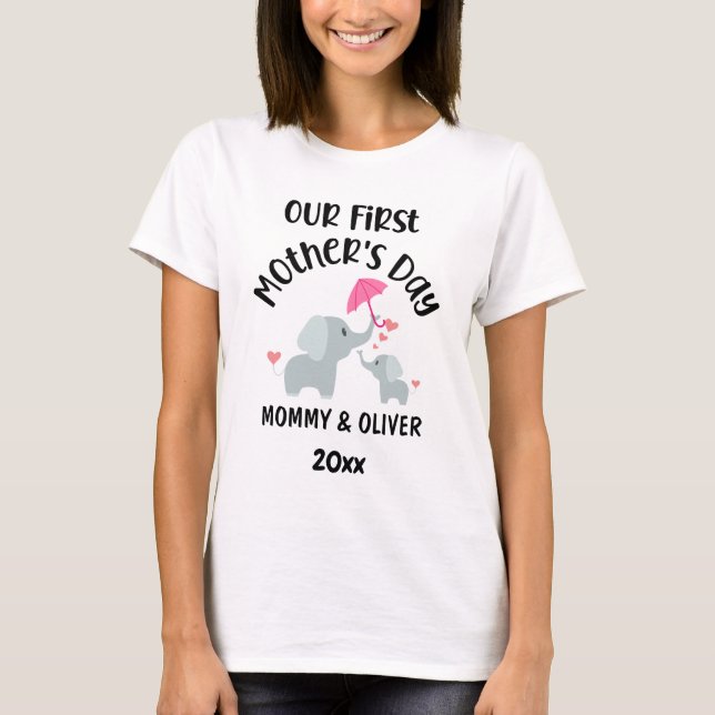 T-shirt Personnalisé Notre première fête des mères Eléphan (Devant)
