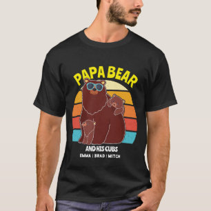 T-shirt Personnalisé Papa Ours Père Enfants Noms Vintage m