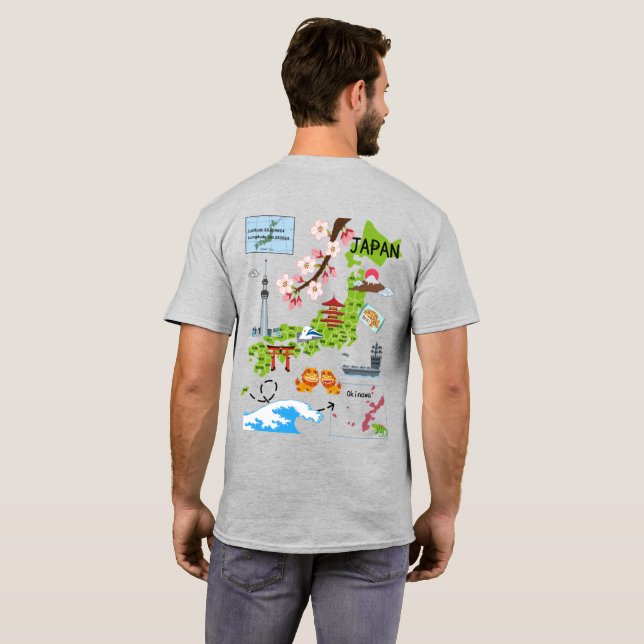 T-shirt Personnaliser avant, Fun Japonais Carte Design ret (Dos entier)