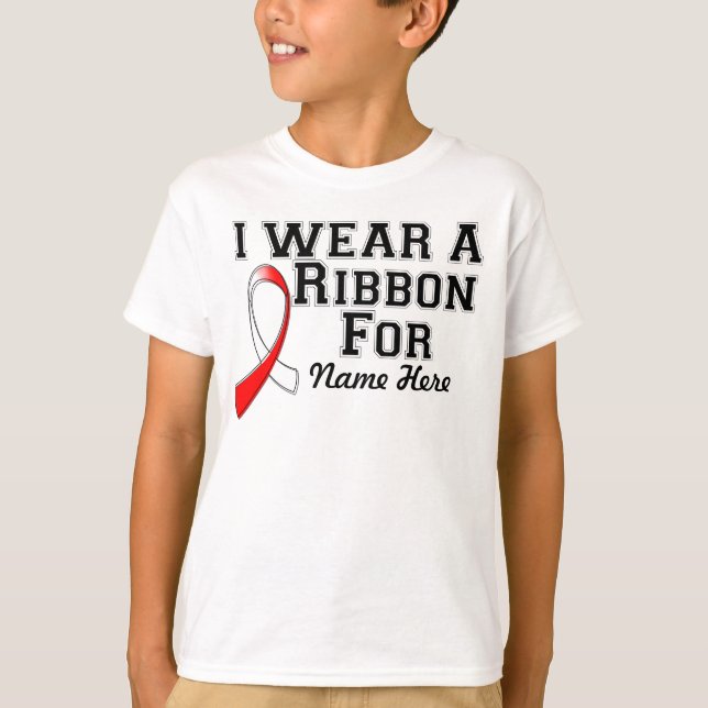 T-shirt Personnaliser je porte un ruban rouge et blanc (Devant)
