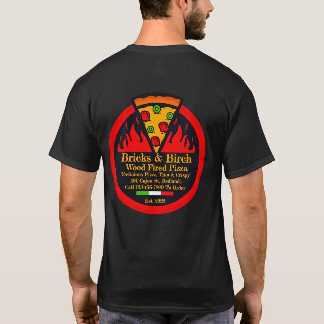 T-shirt Personnaliser Pizza Fabriquée en Bois Restaurant P (Dos)