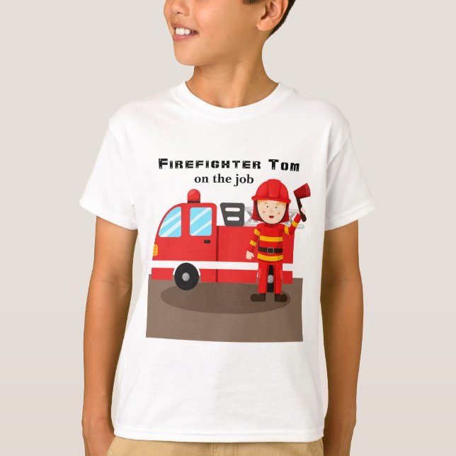 T-shirt Personnaliser Red Fire Engine Firefighter Tom (Devant)