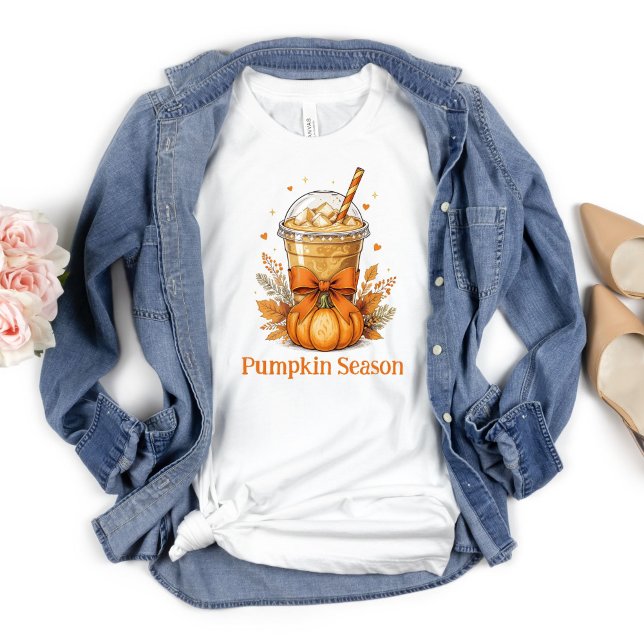 T-shirt Personnalisez Automne Citrouille Latte de café gla (Pumpkin Spice Latte Fall Autumn Personalized T-shirt Orange Coquette Bow)