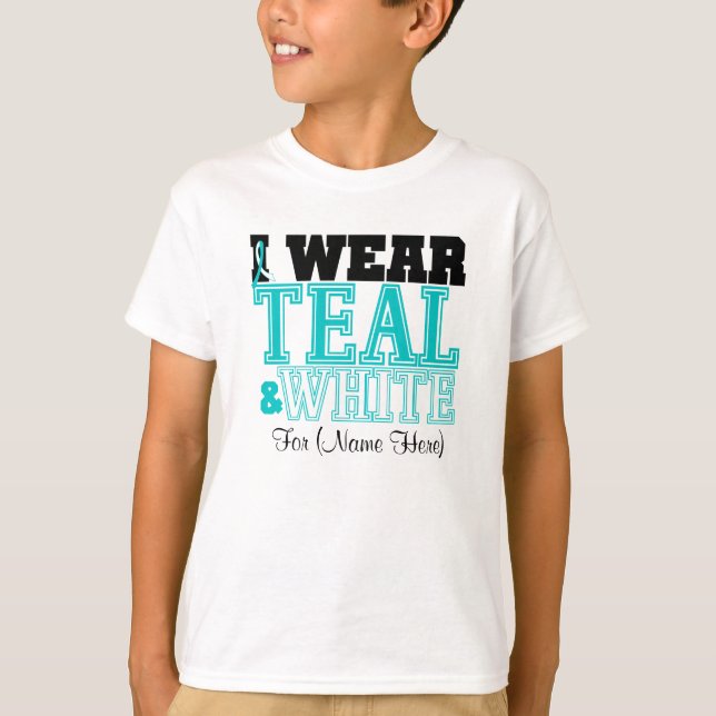 T-shirt Personnalisez-moi portent Teal et le cancer du col (Devant)
