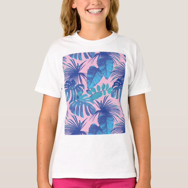 T-shirt Personnalité du film tropical rose et bleu (Devant)