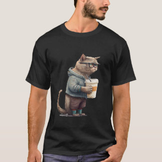 T-shirt Personne chat café, Chat fatigué buvant du café Gr