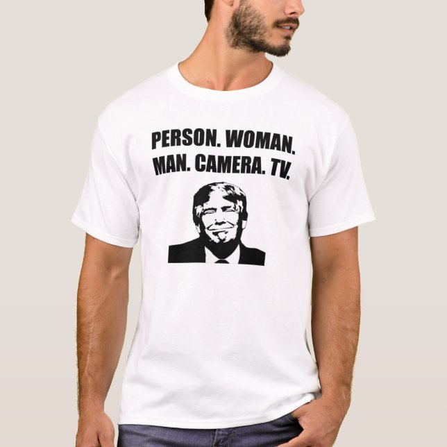 T-shirt Personne. Femme. Mec. Caméra. La télé. Anti-Trump (Devant)