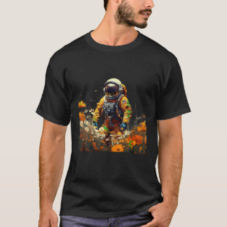 T-shirt personne portant la combinaison spatiale fleurs es