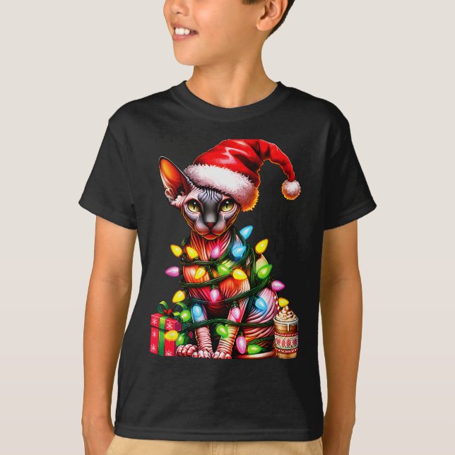 T-shirt Pet Animal Lovers Cute Sphynx Cat Reindeer Antlers (Devant)