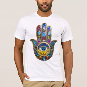 T-shirt Pétales Colorés Feuilles Hamsa Saphir Troisième Œi