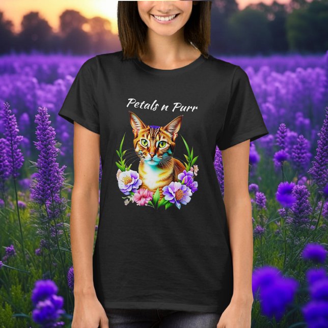 T-shirt Pétales et Purr Cute Chat et jolies Fleurs (Créateur téléchargé)