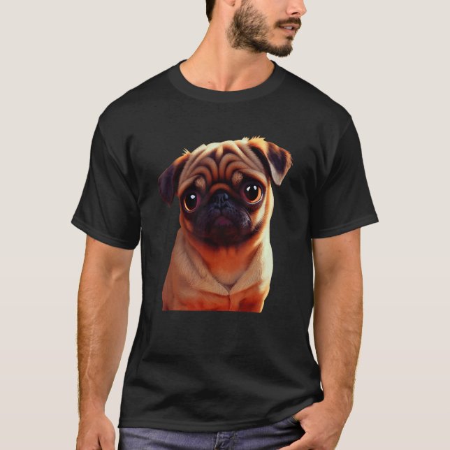 T-shirt Petit Adorable Brown Carlin Chiot Peinture Huile P (Devant)