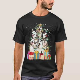 T-shirt Petit arbre de Noël de Chien Husky Sibérien