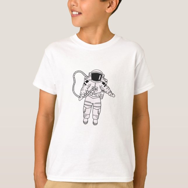 T-shirt Petit astronaute à main noire et blanche (Devant)