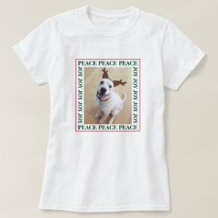 T-shirt Petit Blanc Reindeer Chien Paix Joie Photo Cadre