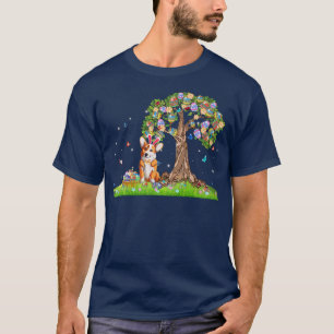 T-shirt Petit Boeuf Corgi Chien Avec Oeufs De Pâques Arbre