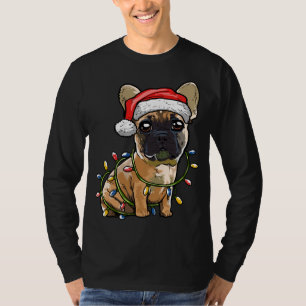 T-shirt Petit Chien à taureaux français Père Noël feux de