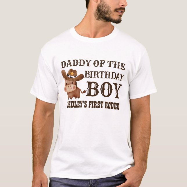 T-shirt Petit cowboy premier rodéo nom personnalisé (Devant)