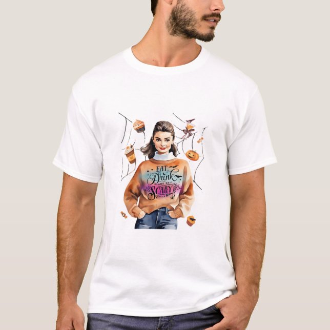 T-shirt Petit Déjeuner À Halloween Dîner Boire et être eff (Devant)