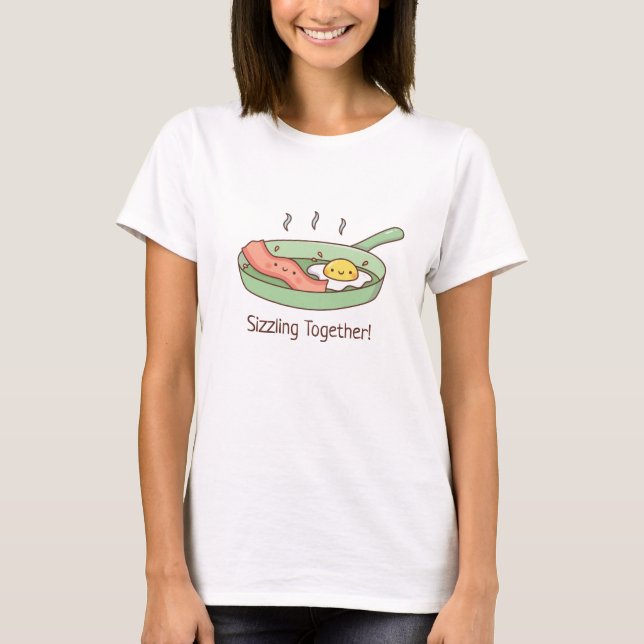T-shirt Petit-déjeuner de Bacon et d'oeuf, Cute Sizzling T (Devant)