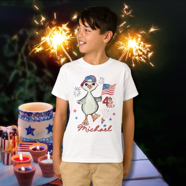 T-shirt Petit Garçon personnalisable 4 juillet d'oie bête (Customizable Little Boy Silly Goose 4th of July Tri-Blend Shirt )