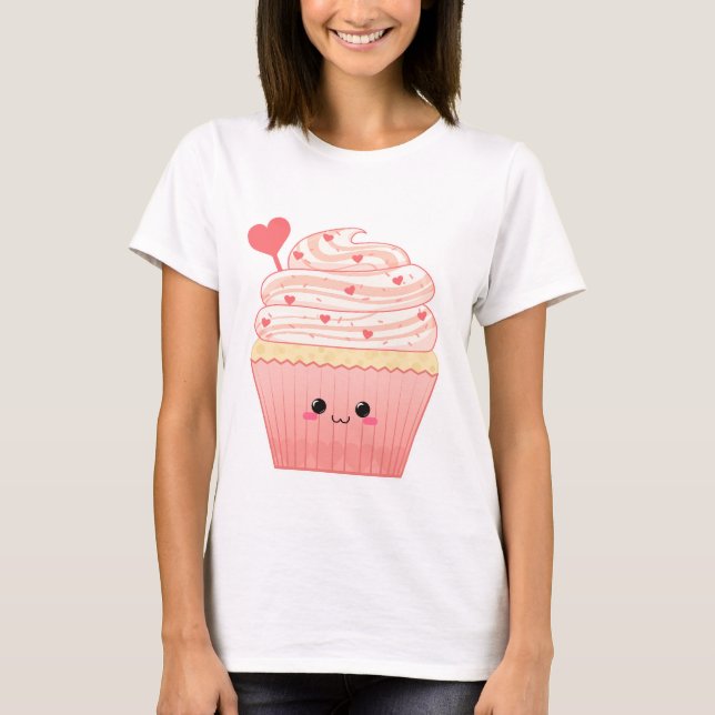 T-shirt Petit gâteau mignon de rose de coeur de Valentines (Devant)