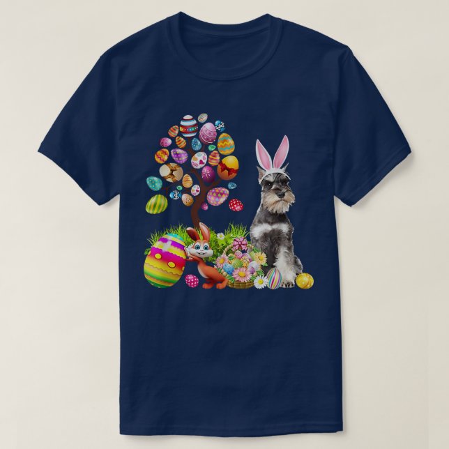 T-shirt Petit lapin Schnauzer Chien Joyeux Oeufs de Pâques (Design devant)