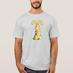 T-shirt Petit Mignonne Lapin Caricature Jaune Tenant Une C