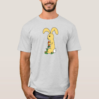 T-shirt Petit Mignonne Lapin Caricature Jaune Tenant Une C