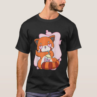 T-shirt Petit Panda roux avec otaku d'anime de bulle de th