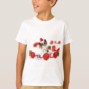 T-shirt Petit Papillon Chien Noël Santa Hat