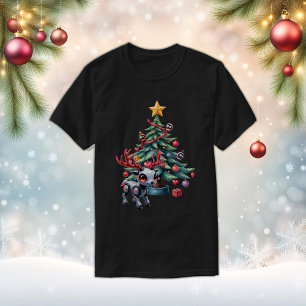 T-shirt Petit renne Cyberpunk avec sapin de Noël
